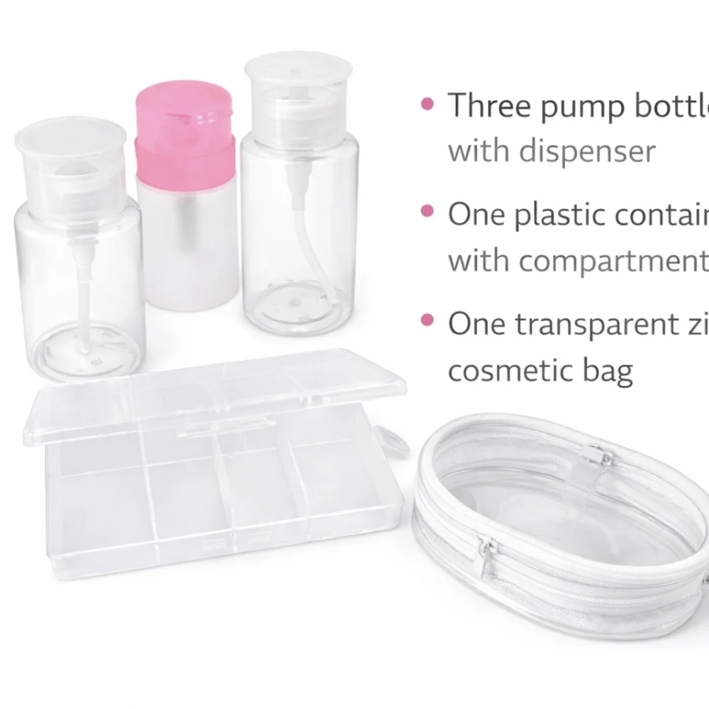 Travel Bottle Set Cosmetic Kit TSA Approved Refillable Pump Bottles Bag